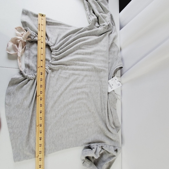 Zara Puff Sleeve Tie Front Sweatshirt Size L Lightweight Cutout Pullover NEW - Picture 6 of 11